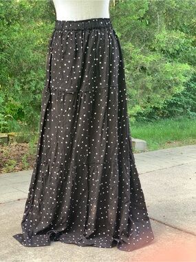Zara Black Maxi Skirt with White Polka Dots